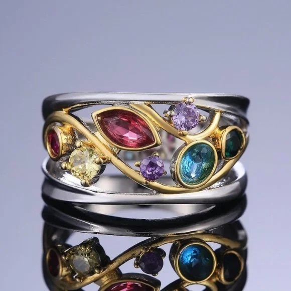 Jewelry - ❤️ Crystal Gemstones x Silver x Gold Stackable Ring